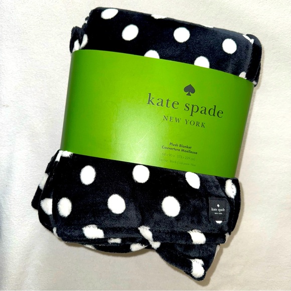 NEW! KATE SPADE Oversized Twin Plush Fleece Blanket Black White